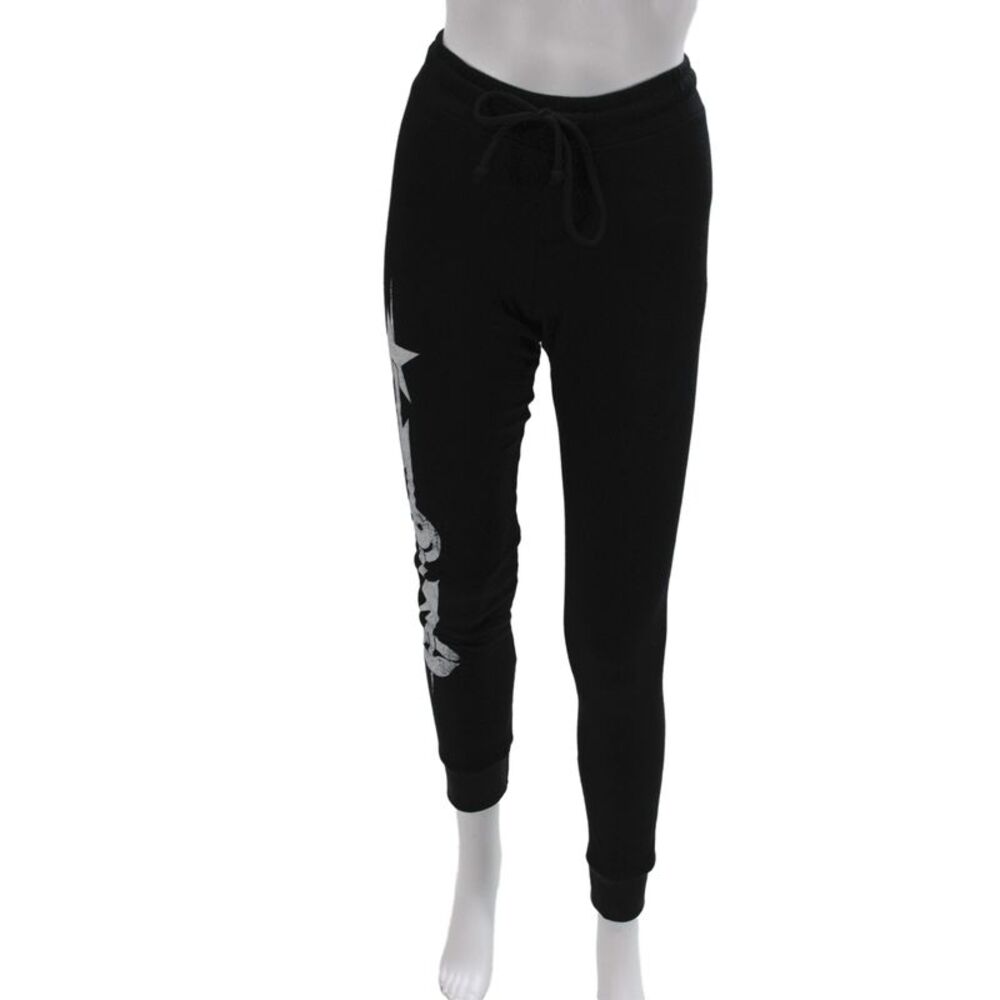Lauren Moshi Women Jogger Pants Black Drawstring Star Viscose Size XS